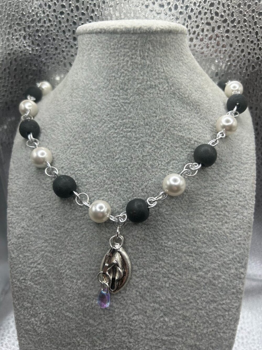 Handmade Hidden Flower Wood and Glass Pearl Necklace